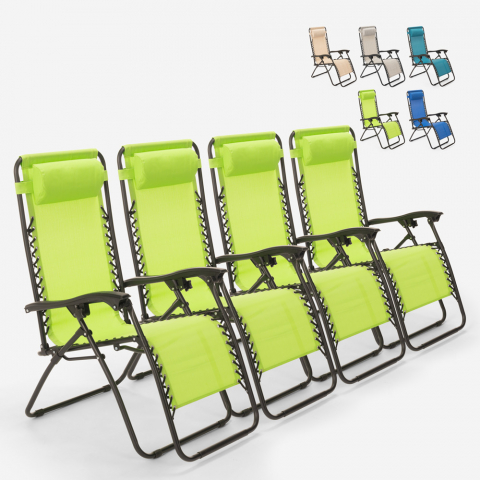 4 transats de plage et jardin pliants multi-positions Emily Zero Gravity