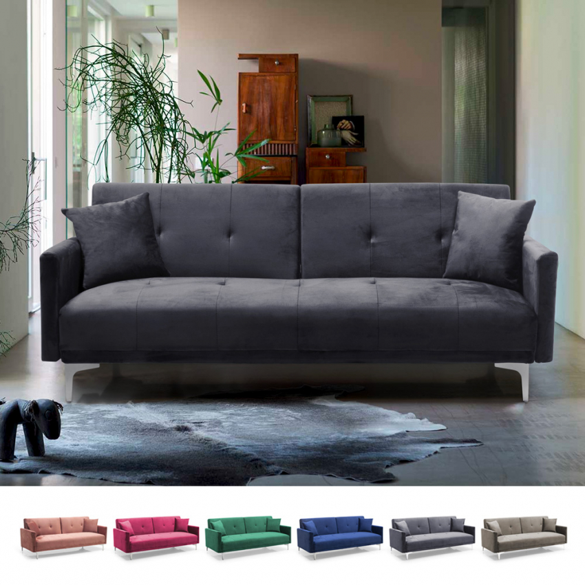 Canapé convertible 3 places design clic clac en tissu velours Villolus Promotion Canapé convertible 3 places design clic clac en tissu velours Villolus Promotion