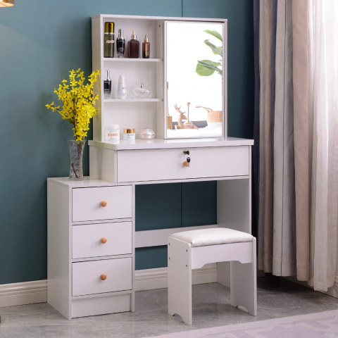 Table de maquillage et coiffeuse avec miroir coulissant et tabouret Abby