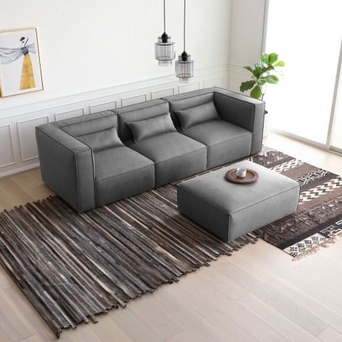 Canapé 3 places modulable et moderne en tissu avec méridienne pour salon Solv Promotion