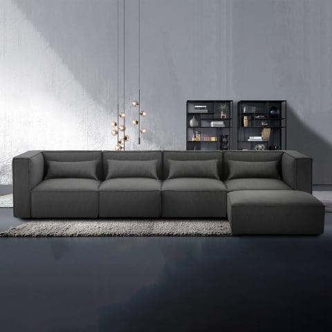Canapé 4 places modulable moderne en tissu avec méridienne Solv Promotion