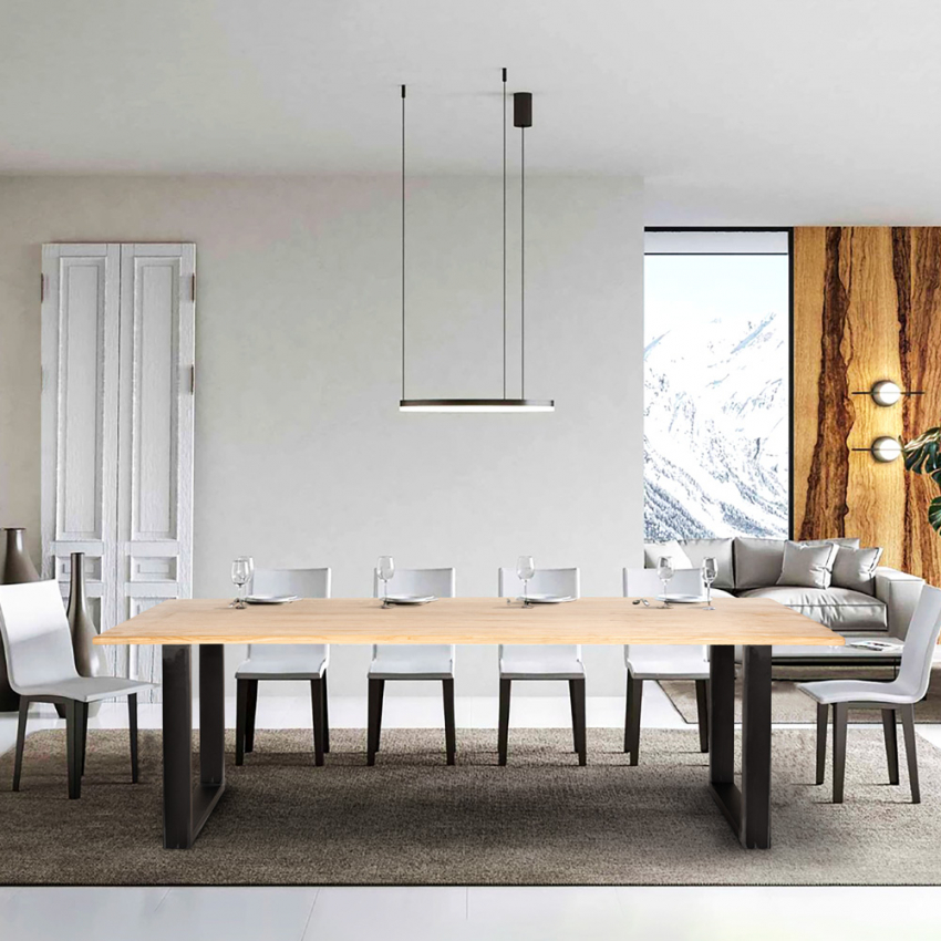 Industriële rechthoekige eettafel met ijzeren poten en houten blad 220x80cm Rajasthan 220 Voorraad