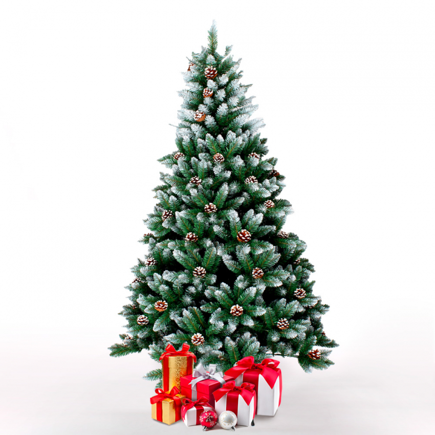 Groene PVC kunstkerstboom 210 cm met sneeuwdecoraties Tampere Aanbieding