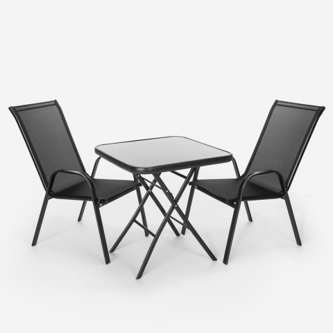 Salon de jardin extérieur 2 chaises modernes 1 table carrée pliante Tuica