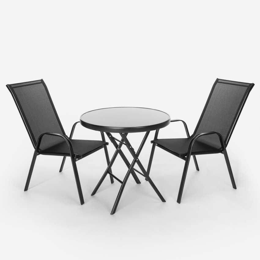 Buiten tuinset met 2 moderne stoelen 1 ronde klaptafel Kumis Aanbieding Buiten tuinset met 2 moderne stoelen 1 ronde klaptafel Kumis Aanbieding