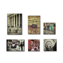 Set van 6 canvas prints stad foto's houten frame vintage Postcard Verkoop
