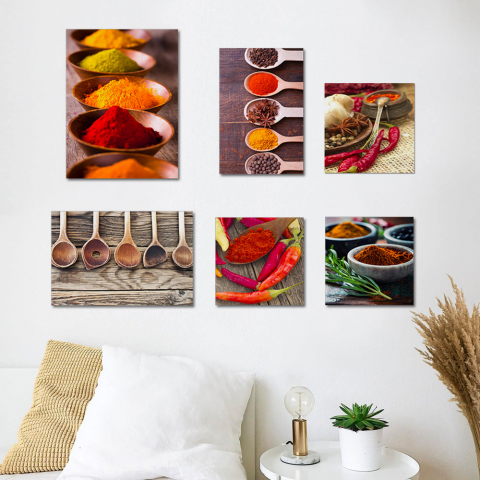 Set van 6 canvas posters keuken canvas houten frame Sapori Aanbieding