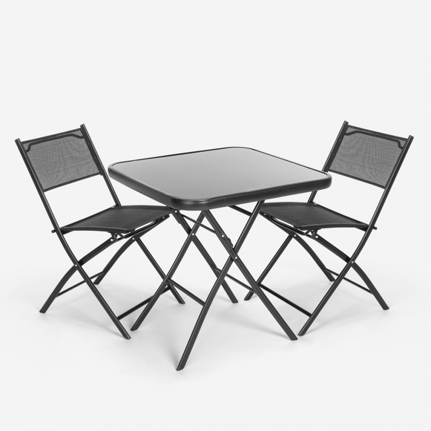 Set van 2 stoelen met vierkante tafel voor buiten opvouwbaar modern design Soda Aanbieding Set van 2 stoelen met vierkante tafel voor buiten opvouwbaar modern design Soda Aanbieding