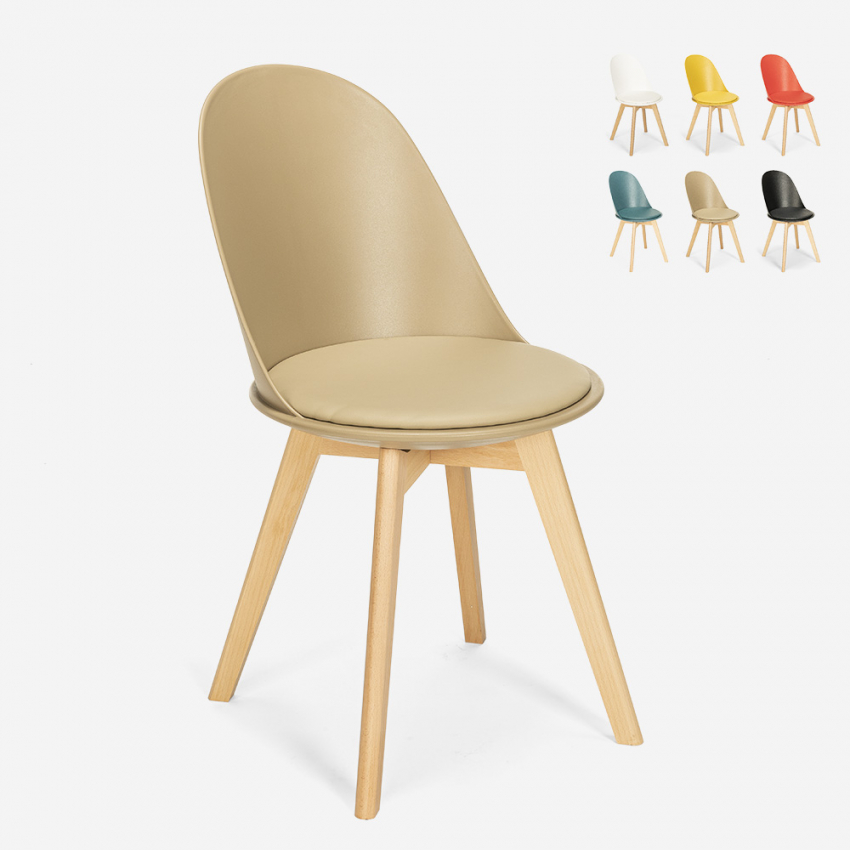 Scandinavisch design stoel van hout en polypropyleen met kussen Bib Nordica Aanbieding Scandinavisch design stoel van hout en polypropyleen met kussen Bib Nordica Aanbieding