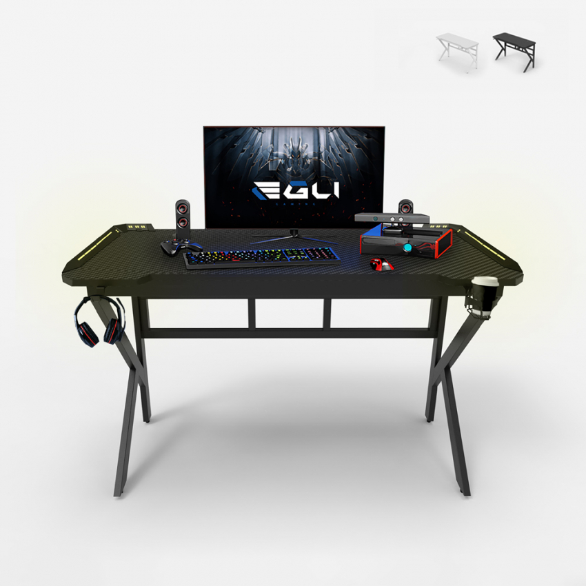 Bureau de jeu ergonomique à LED en carbone avec porte-gobelet 120x60 Sportbot LED 120 Promotion Bureau de jeu ergonomique à LED en carbone avec porte-gobelet 120x60 Sportbot LED 120 Promotion