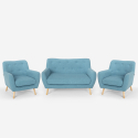 Scandinavisch design woonkamerset met 2 fauteuils en 2-zits bank van hout en stof Cleis Model