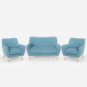 Scandinavisch design woonkamerset met 2 fauteuils en 2-zits bank van hout en stof Cleis Model