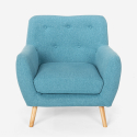Scandinavisch design woonkamerset met 2 fauteuils en 2-zits bank van hout en stof Cleis 