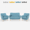 Scandinavisch design woonkamerset met 2 fauteuils en 2-zits bank van hout en stof Cleis Aanbieding