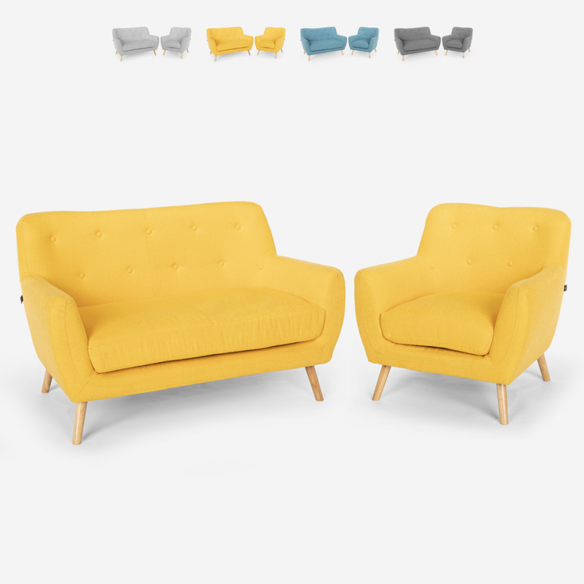 Fauteuil et canapé 2 places de salon design scandinave en bois et tissu Algot Choix Fauteuil et canapé 2 places de salon design scandinave en bois et tissu Algot Choix