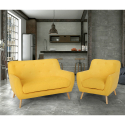 Scandinavisch design 2-zits bank en fauteuil van hout en stof Algot Keuze