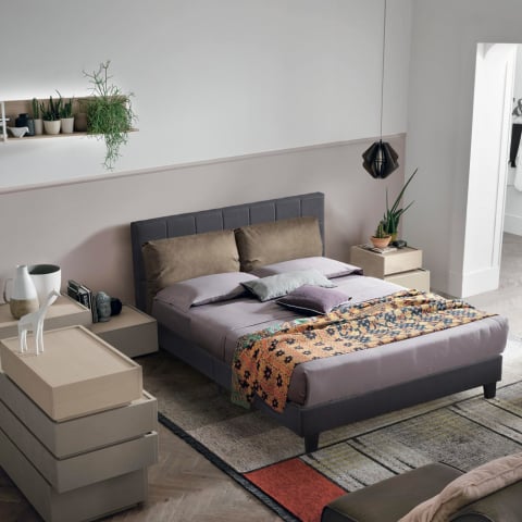 Lit double  en tissu avec sommier à lattes 160x190 Sion Promotion