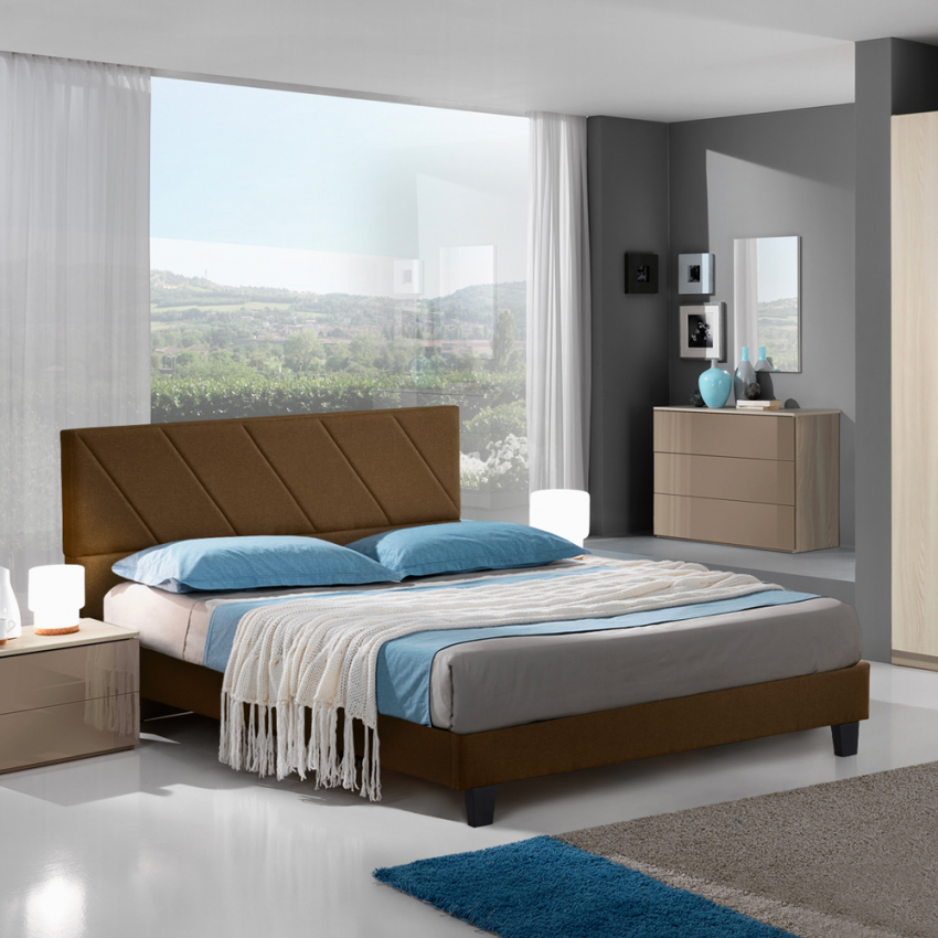 Lit double avec sommier à lattes en tissu 160x190cm Olten Prix Lit double avec sommier à lattes en tissu 160x190cm Olten Prix