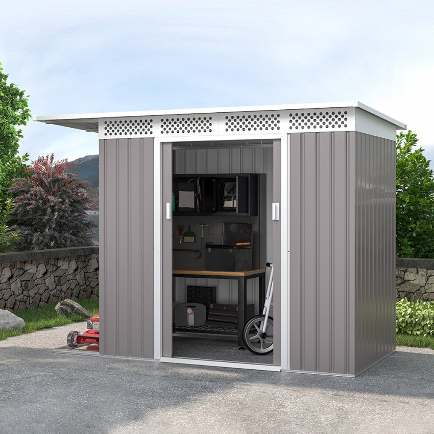 Tuinhuis schuur van gegalvaniseerd plaatstaal 257x142x184 cm Tyrol Aanbieding Tuinhuis schuur van gegalvaniseerd plaatstaal 257x142x184 cm Tyrol Aanbieding