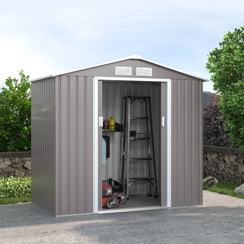 Tuinhuis schuur van gegalvaniseerd plaatstaal 213x127x195 cm Chalet Aanbieding