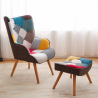 Design fauteuil Patchy Plus van patchwork stof met poef  Aanbod