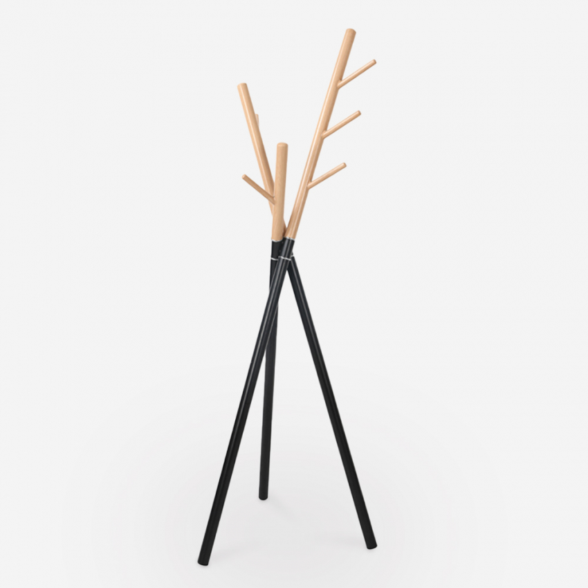 Moderne Scandinavische stijl staande kapstok van metaal in houtkleur en zwart Zavest Aanbieding Moderne Scandinavische stijl staande kapstok van metaal in houtkleur en zwart Zavest Aanbieding