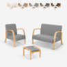 Scandinavische bank in de woonkamer van hout en stof, fauteuil, voetensteun Gyda Verkoop