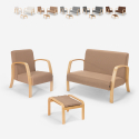 Salon complet Canapé scandinave bois et tissu fauteuil repose-pieds Gyda Remises