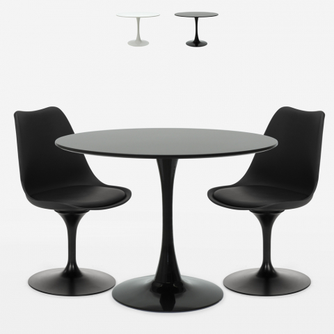 Ensemble table ronde 80cm 2 chaises design Tulipe style scandinave moderne Aster