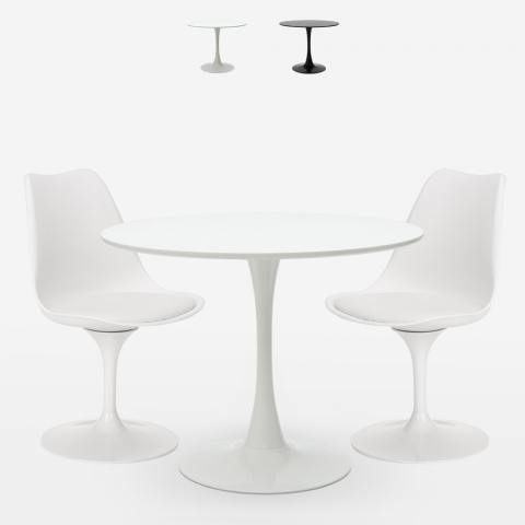 Ensemble table ronde 70cm 2 chaises design Tulip de style scandinave moderne Iris