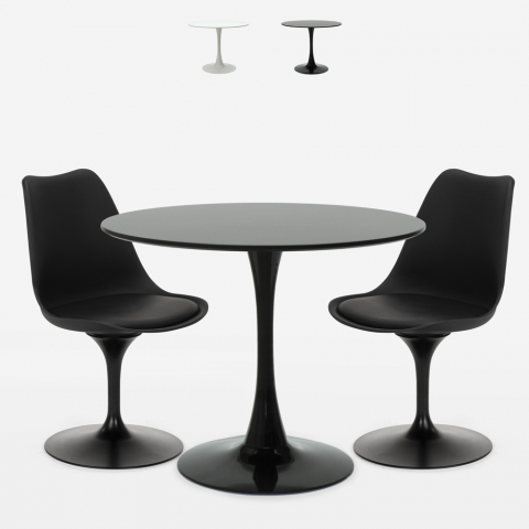 Ensemble table ronde 60cm 2 chaises style tulipe design scandinave moderne Alizé