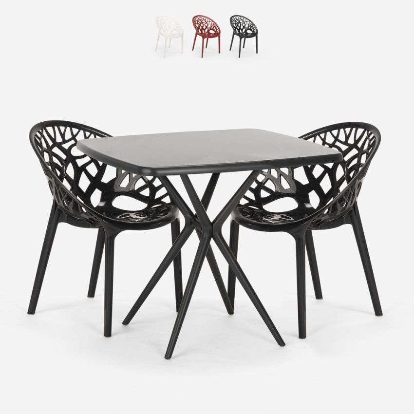 Table carré noir 70x70 + 2 chaises design Moai Black Promotion Table carré noir 70x70 + 2 chaises design Moai Black Promotion