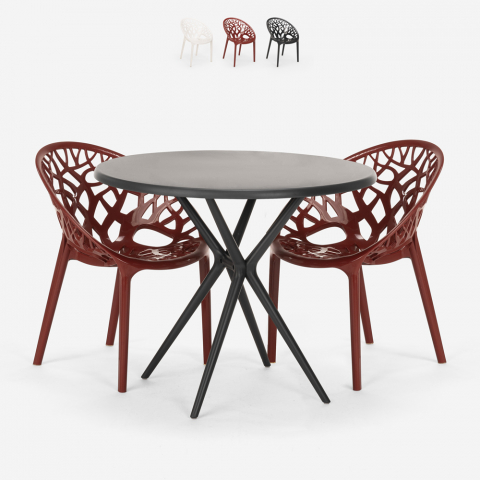 Table ronde noire 80 cm + 2 chaises design Maze Black