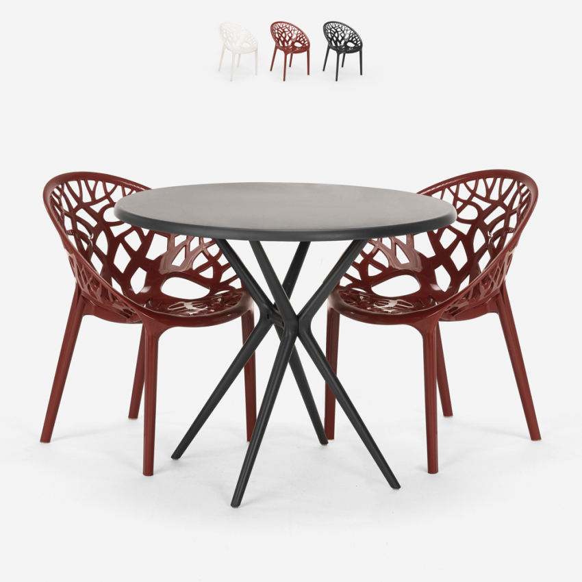Set met ronde zwarte tafel 80 cm 2 design stoelen Maze Black Aanbieding Set met ronde zwarte tafel 80 cm 2 design stoelen Maze Black Aanbieding