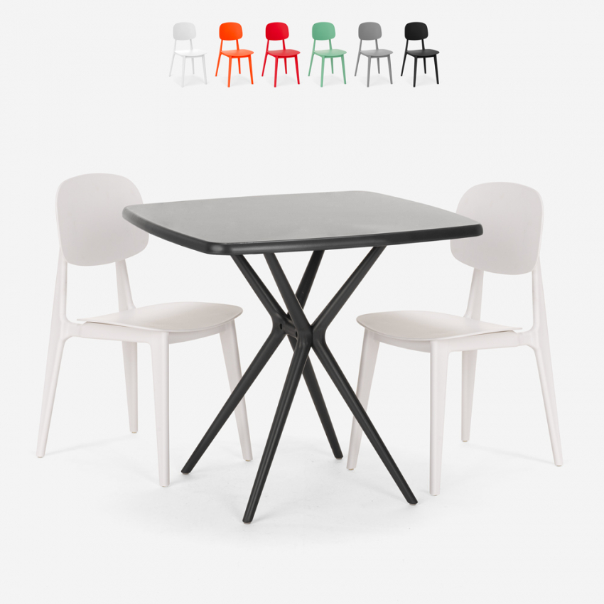 Moderne set met zwarte vierkante tafel 70x70 cm 2 design stoelen Wade Black Afmetingen