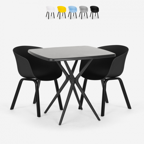 Table carrée 70x70cm noir + 2 chaises modernes Navan Black Promotion
