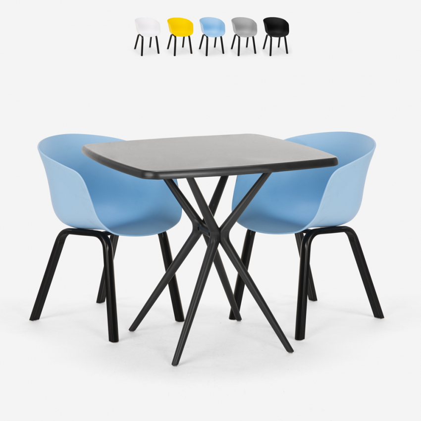 Table carrée 70x70cm noir + 2 chaises modernes Navan Black Remises