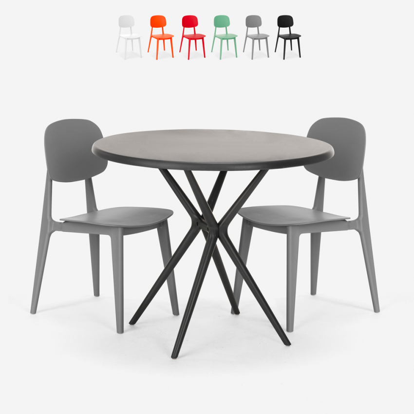 Set met ronde zwarte tafel 80 cm en 2 design stoelen Berel Black Aanbod Set met ronde zwarte tafel 80 cm en 2 design stoelen Berel Black Aanbod