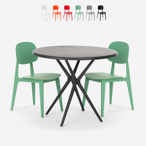 Table ronde de 80 cm noir + 2 chaises design Berel Black