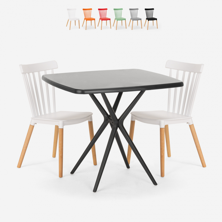 Set van 2 moderne design stoelen en vierkante zwarte tafel 70x70 cm Roslin Black Aanbod Set van 2 moderne design stoelen en vierkante zwarte tafel 70x70 cm Roslin Black Aanbod
