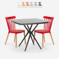Set van 2 moderne design stoelen en vierkante zwarte tafel 70x70 cm Roslin Black Aanbieding