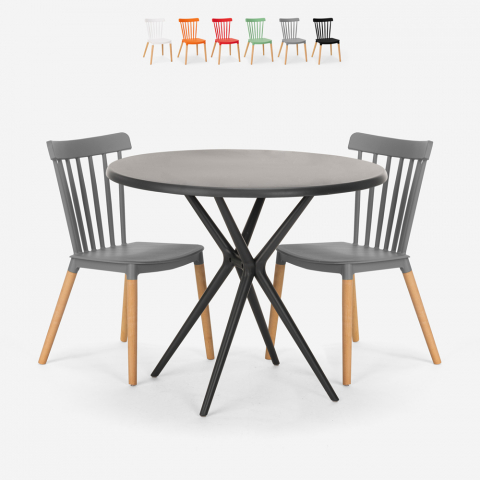 Table design ronde noire 80cm + 2 chaises design Eskil Black