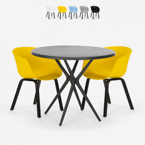 Ensemble d'une table ronde noire design 80cm et 2 chaises Oden Black