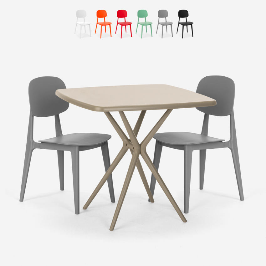 Moderne beige vierkante tafel set 70x70cm 2 stoelen design Wade Aanbod