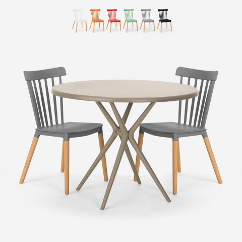 Ensemble d'une table design ronde beige 80cm et 2 chaises design Eskil