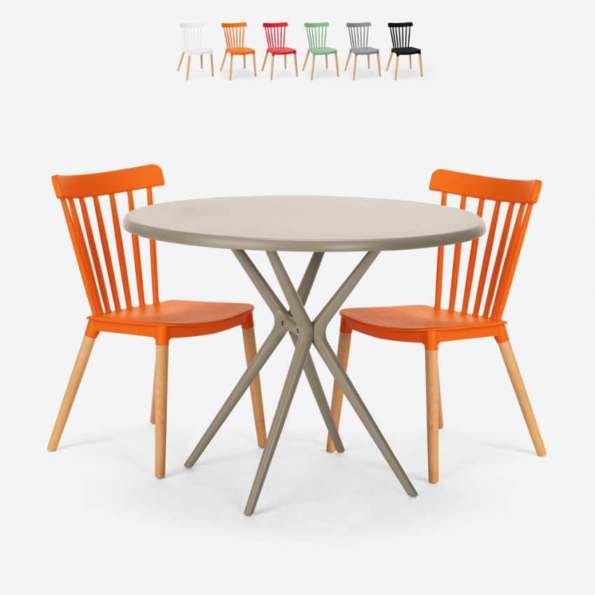 Table design ronde beige 80 cm + 2 chaises design Eskil Réductions