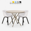 Table design ronde 80 cm beige + 2 chaises design Oden Promotion