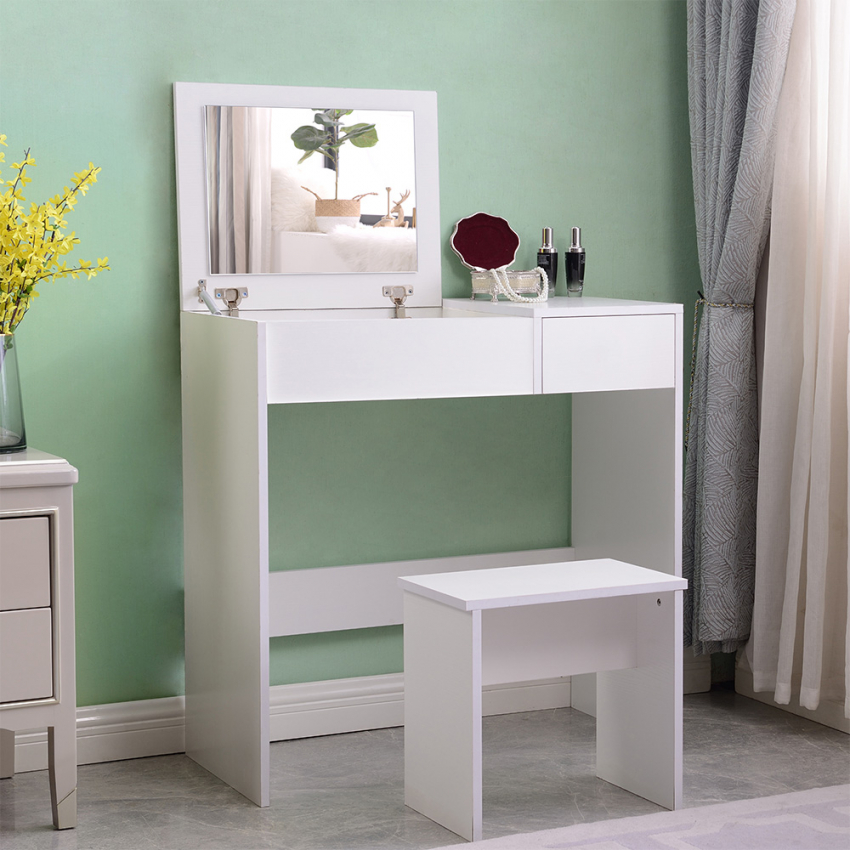 Make-up kaptafel met lades, spiegel en kruk Nicole Aanbieding Make-up kaptafel met lades, spiegel en kruk Nicole Aanbieding