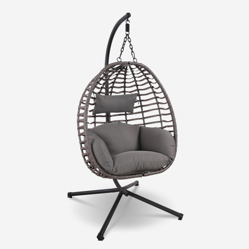 Rotan tuinschommel eivormige hangstoel met kussens Lindud Natural Aanbieding Rotan tuinschommel eivormige hangstoel met kussens Lindud Natural Aanbieding