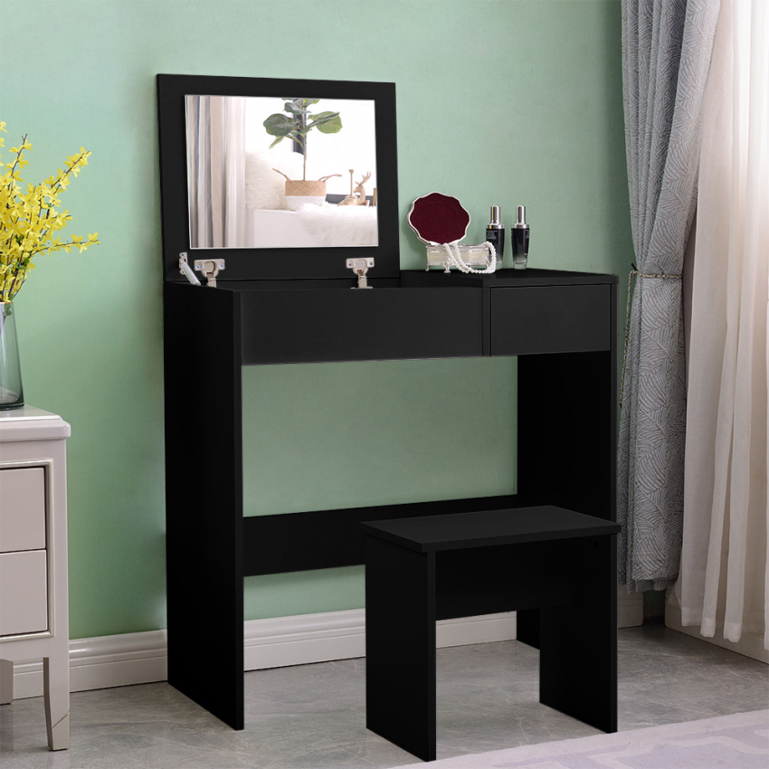 Make-up kaptafel zwart met spiegel Nicole Black Aanbieding Make-up kaptafel zwart met spiegel Nicole Black Aanbieding
